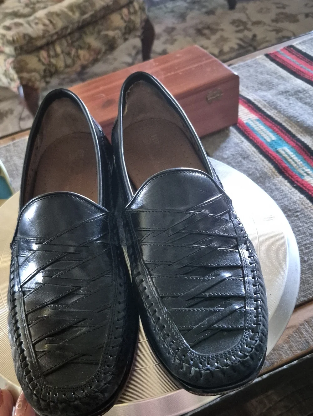 Brass Boot Loafers Mens Sz 8.5 M.(#3054D) Black Woven Leather  Almond Toe.